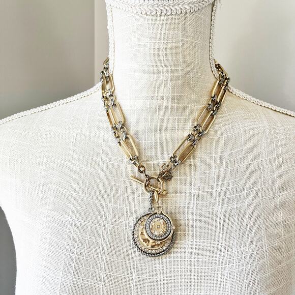 White House Black Market Jewelry - NEW White House Black Market Mixed Metal Medallion Charm Necklace